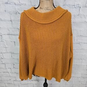Easel oversized sweater top Sz L long sleeve scoop neck yellow fall Acl